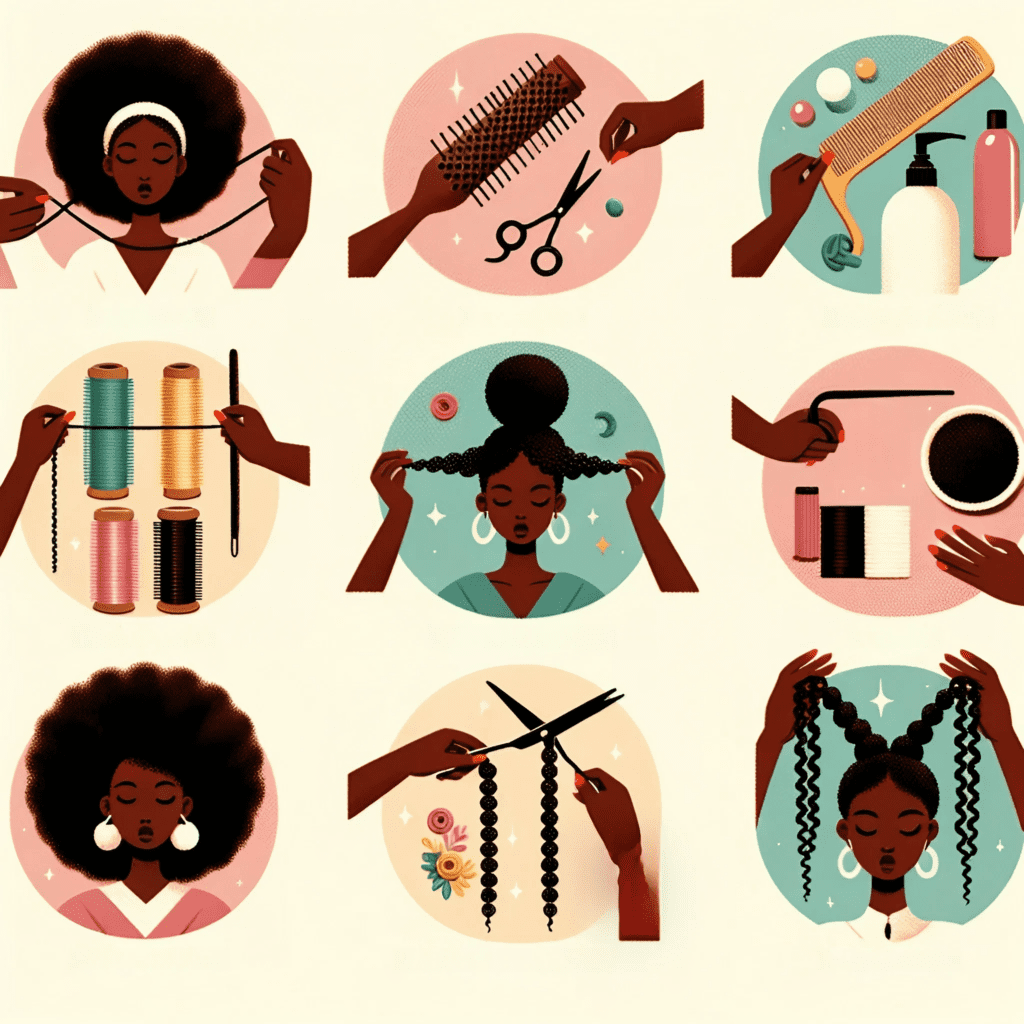 An illustration demonstrating different methods of stretching natural hair.