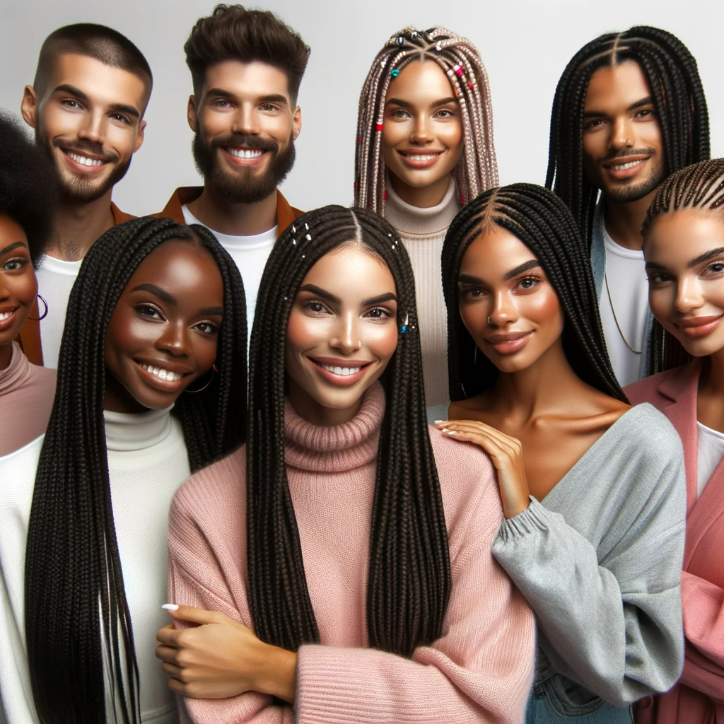 Diverse group with box braids