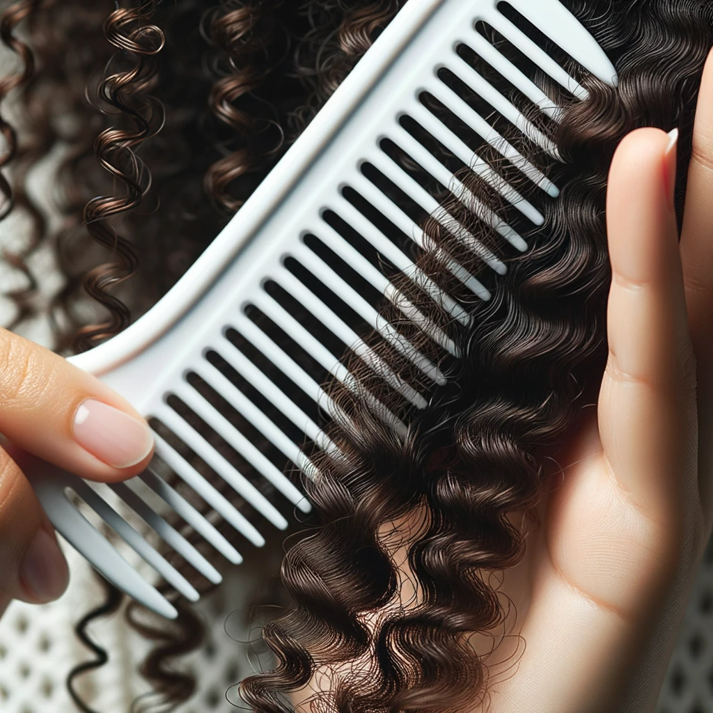 Detangling curly hair with a wide-tooth comb