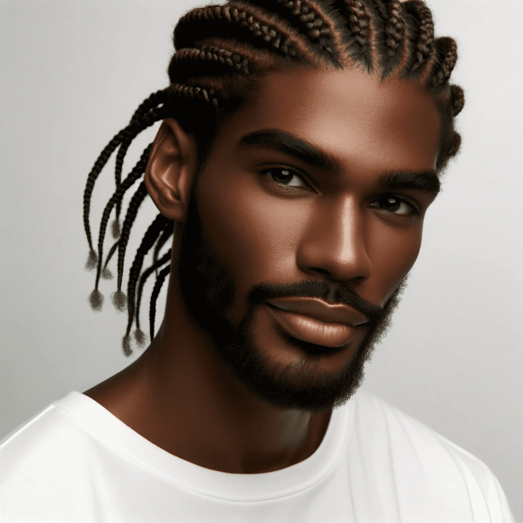 A photo of a man of African descent with cornrow braids.