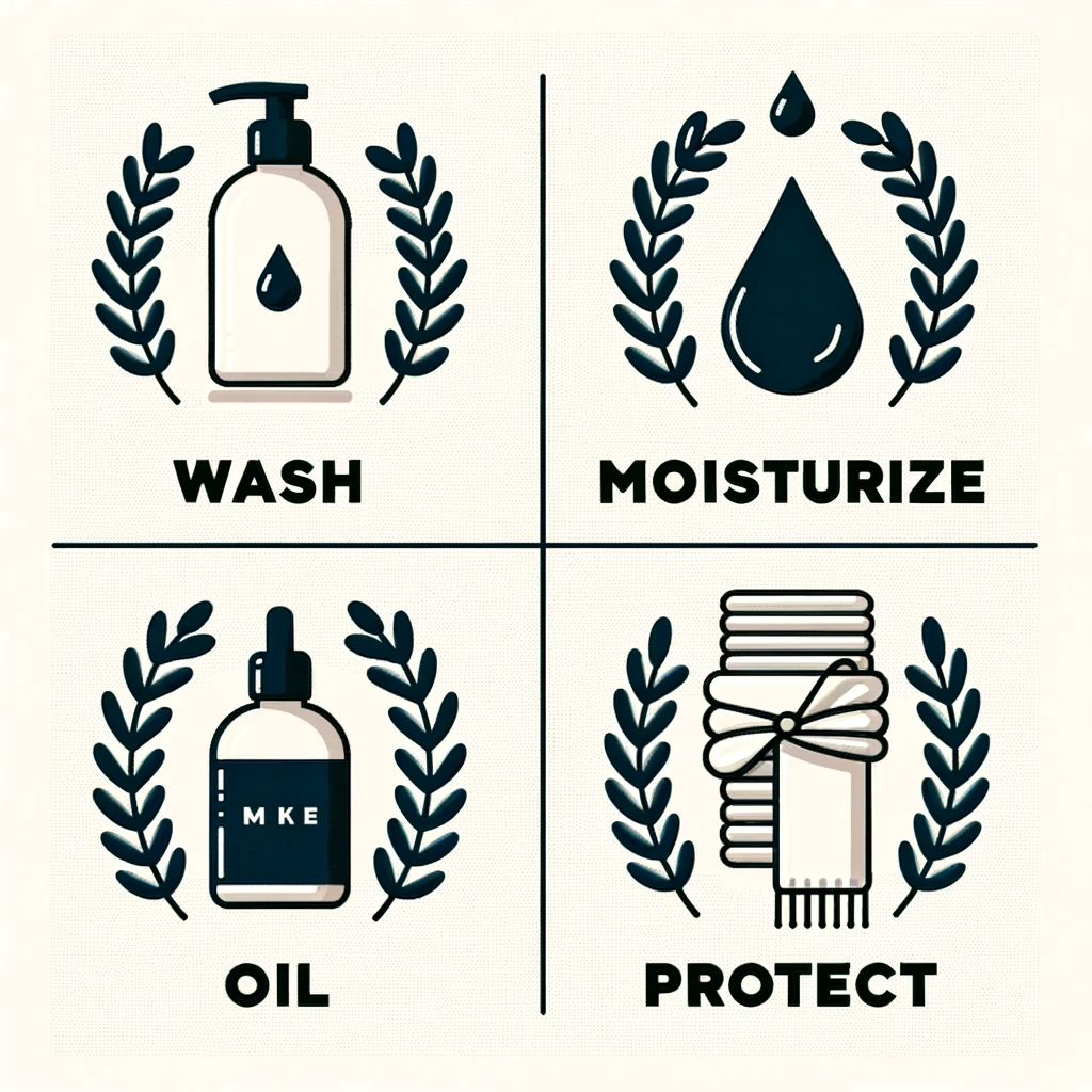 Vector-Infographic-highlighting-Braid-Care-Essentials.-Four-distinct-sections-each-represented-by-a-simple-icon_-a-shampoo-bottle-a-droplet