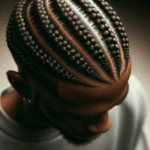 image showcasing a close-up view of intricate cornrow braids