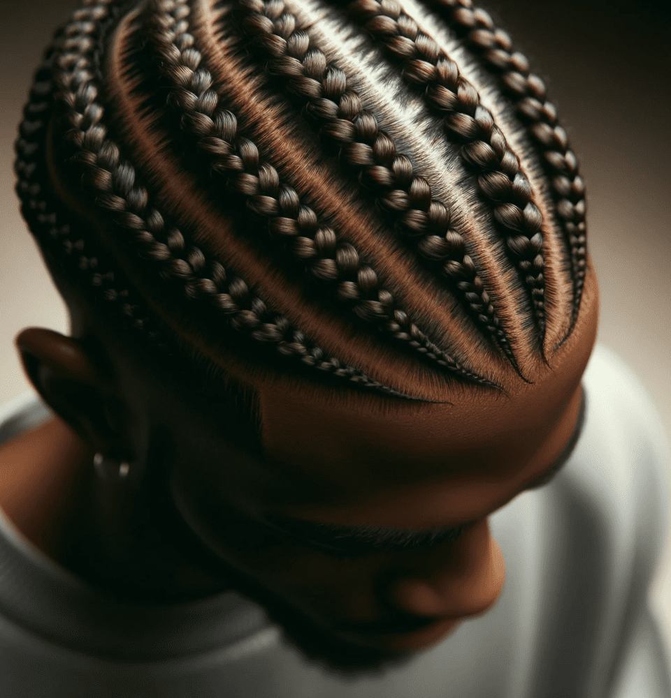 image showcasing a close-up view of intricate cornrow braids